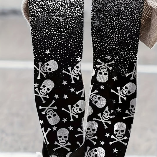 Women's Plus Gothic Skull & Splash Print Leggings