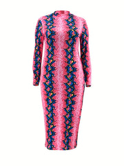  Women's Snake Print Bodycon Midi Dress