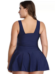  Deep V Neck Solid Swimsuit Two Piece Set Women's Plus