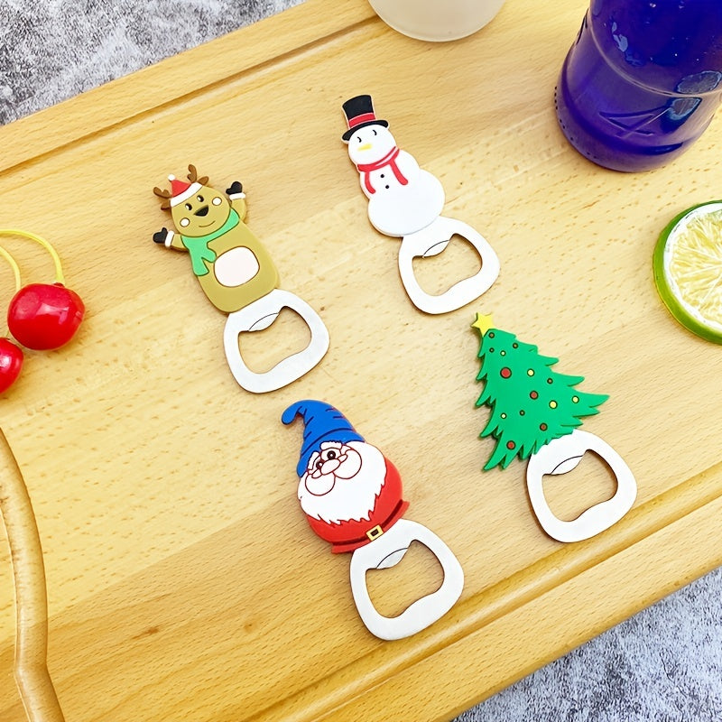4pcs Xmas Tree Beer Bottle Opener Stainless Steel Multi-Function Silicone Grip