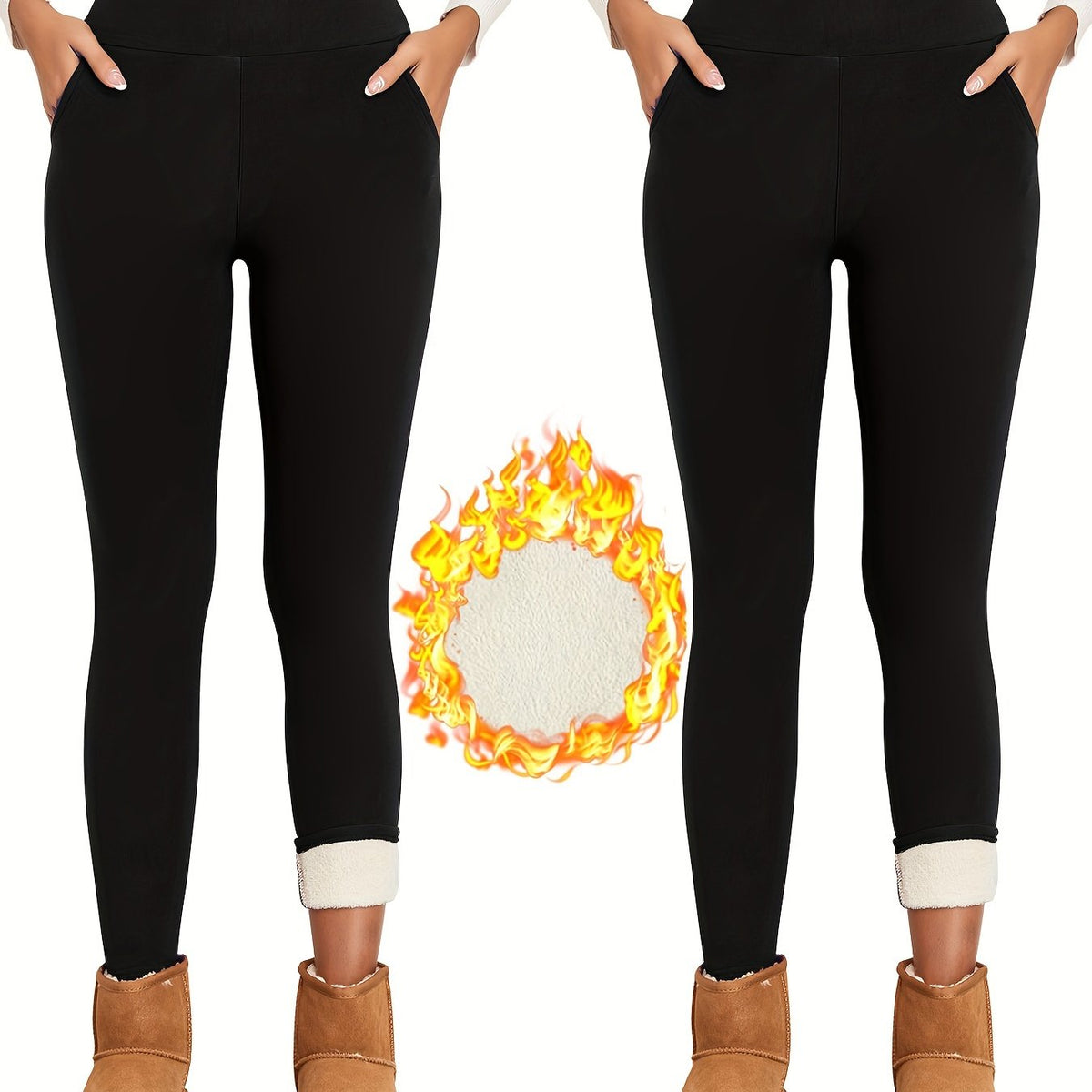 Solid Fleece Yoga Pants High Stretch Running Warm Tight Pants