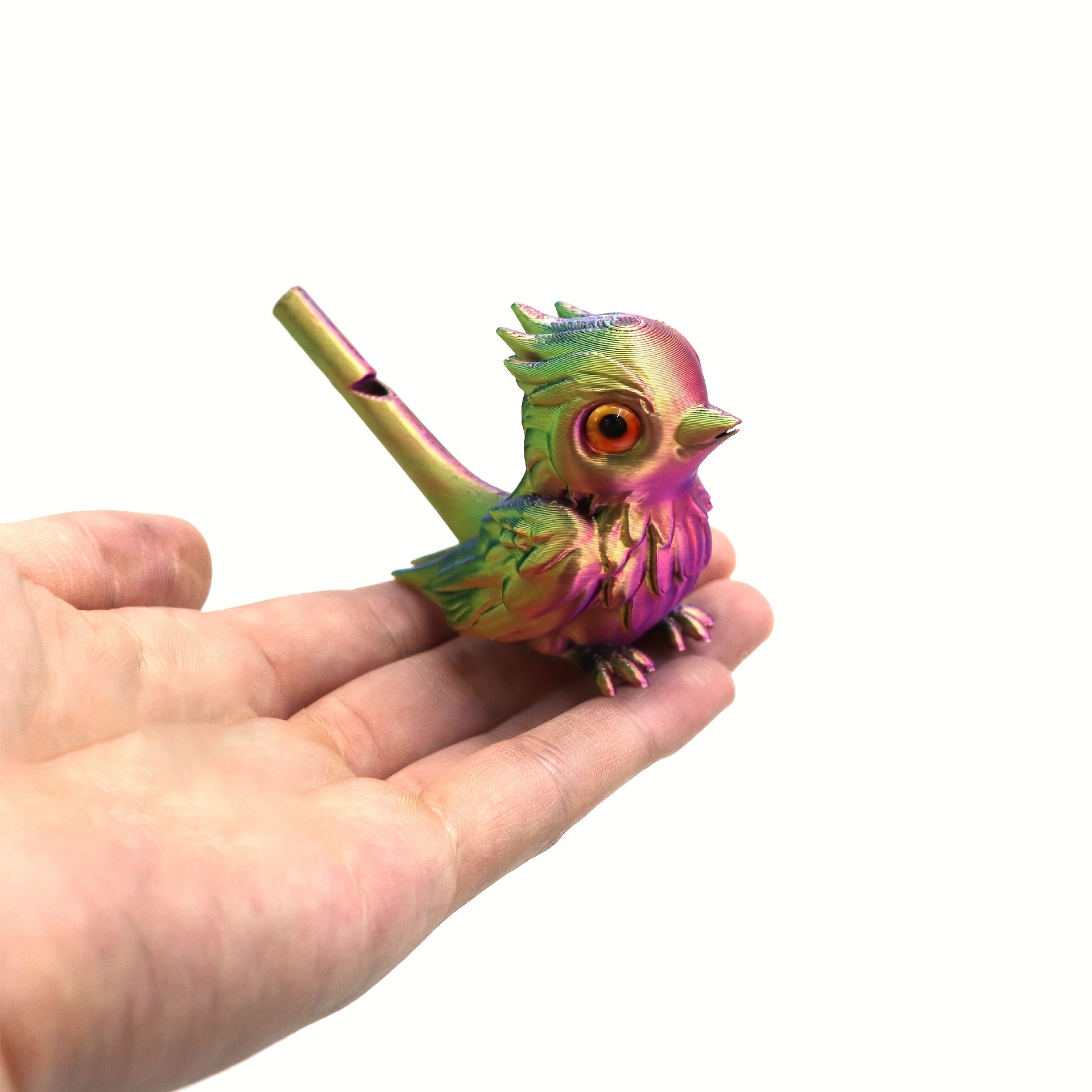 Colorful 3D Printed Whistling Bird Figurines with Realistic Eyes
