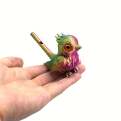 Colorful 3D Printed Whistling Bird Figurines with Realistic Eyes