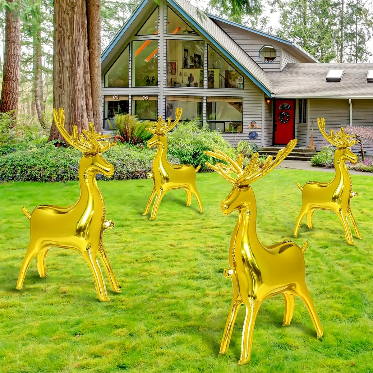 2pcs Golden Reindeer Balloons Large Foil Xmas Winter