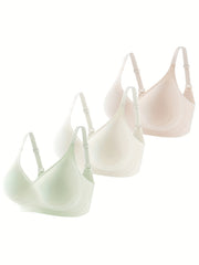 3pcs Seamless Wireless Bras Comfy & Breathable Everyday Bra Women's Lingerie