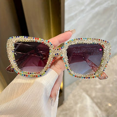Y2K Cat Eye Sunglasses Rhinestone UV400 Summer Beach Decorative Glasses
