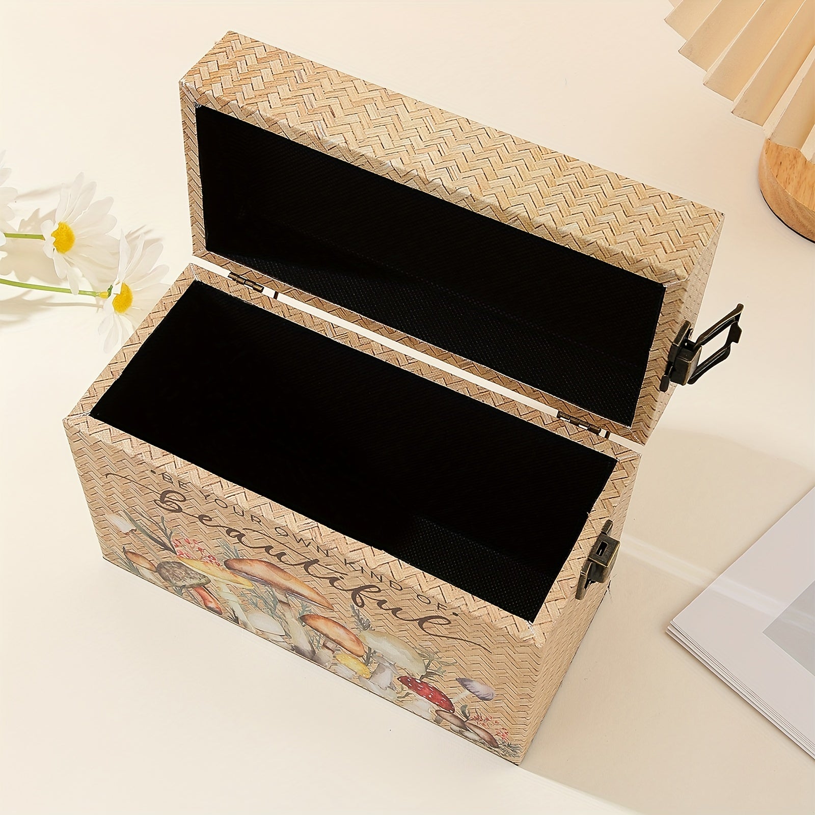 Bamboo Woven Pattern Wooden Storage Box PU Container