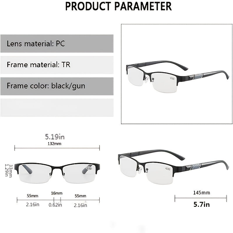 Half Frame Men's Business Metal Reading Glasses