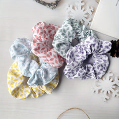 5pcs Leaf Pattern Chiffon Scrunchies Hair Tie Ponytail Holder for Women Girls