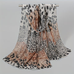 Leopard Print Chiffon Scarf Classic Block Shawl Boho Windproof Head Wrap
