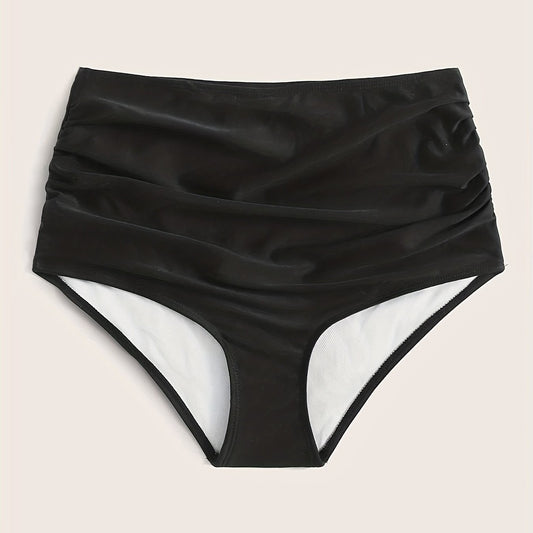 Ruched High Waist Bikini Bottoms Solid Swim Briefs Women's Swimwear