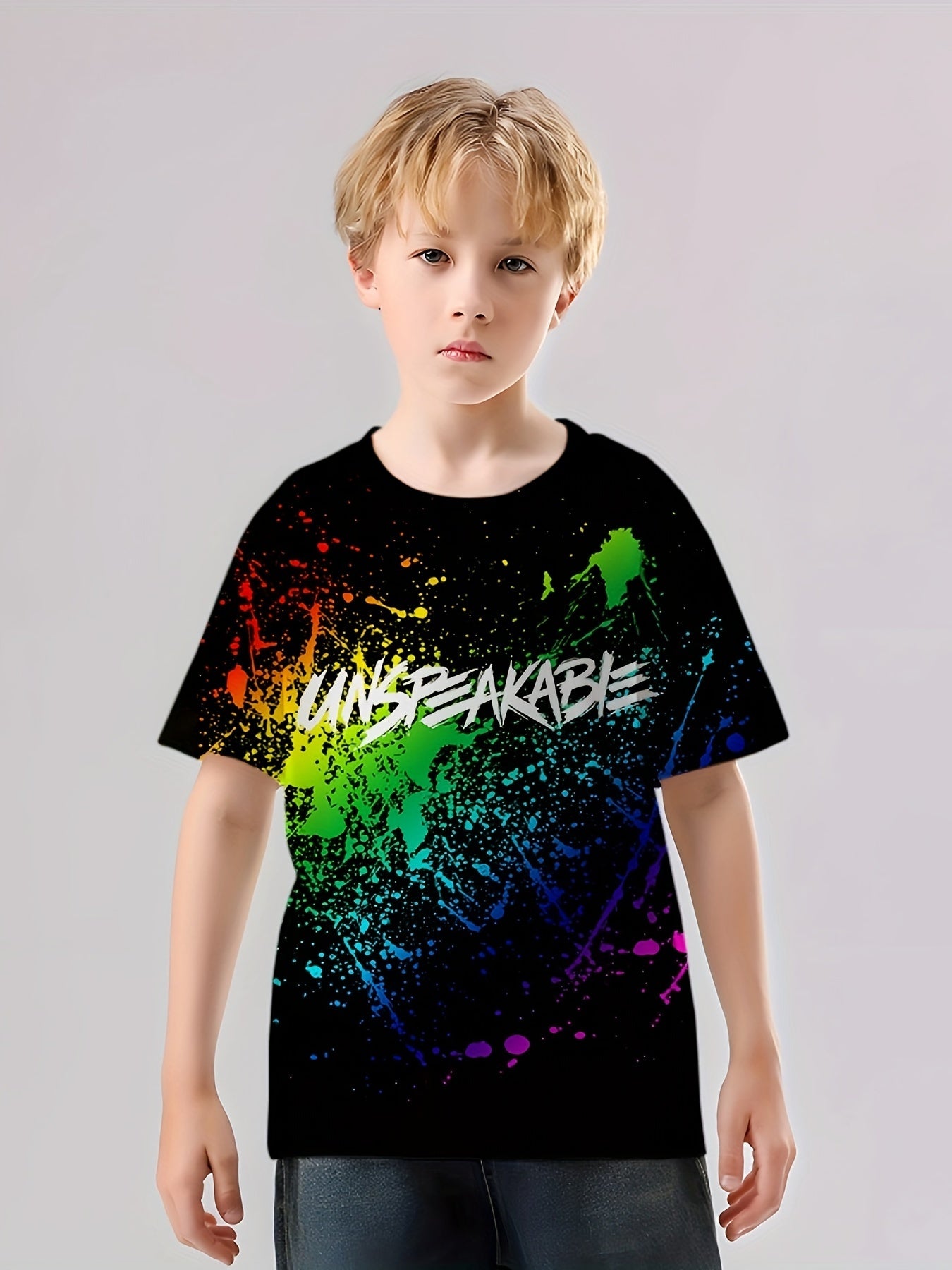 Paint Splash Pattern Kid's T-Shirt UNSPEAKABLE Print Casual Short Sleeve Top