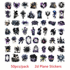 50 Gothic Rose Stickers Transparent PET Material for Various Items