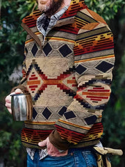 Men's Ethnic Style Fleece Long Sleeve Sweatshirt Coat