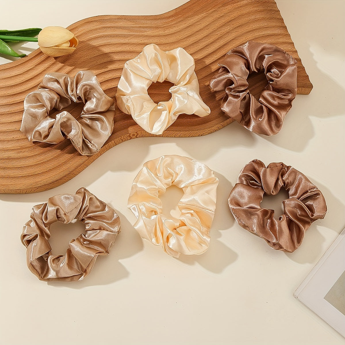 6pcs Soft Style Satin Scrunchies Hair Rope Ponytail Holder Hair Tie