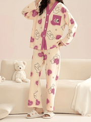 Bear Print Pajama Set Long Sleeve Top & Pants