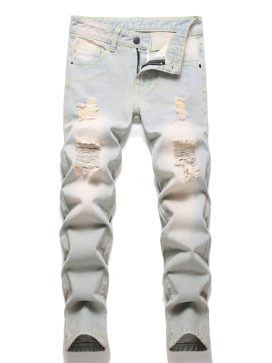 Boys Ripped Distressed Stretch Jeans Skinny Slim Fit Washed Denim Pants
