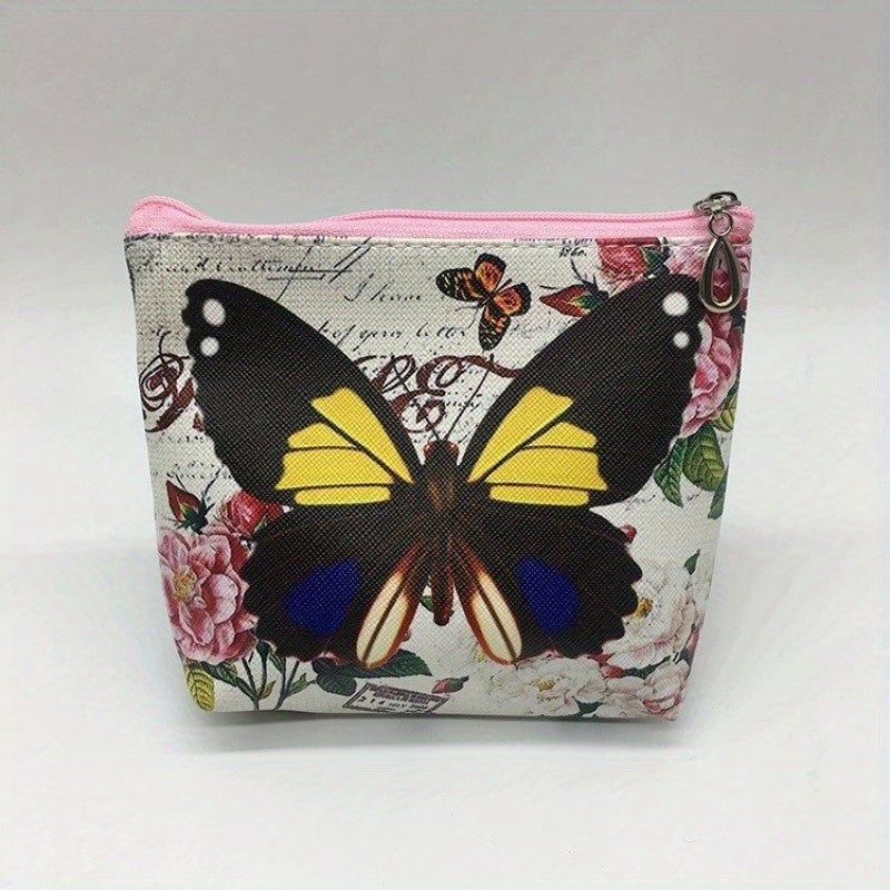 Cartoon Butterfly Pattern Zipper Coin Purse Small Storage Bag Key Bag