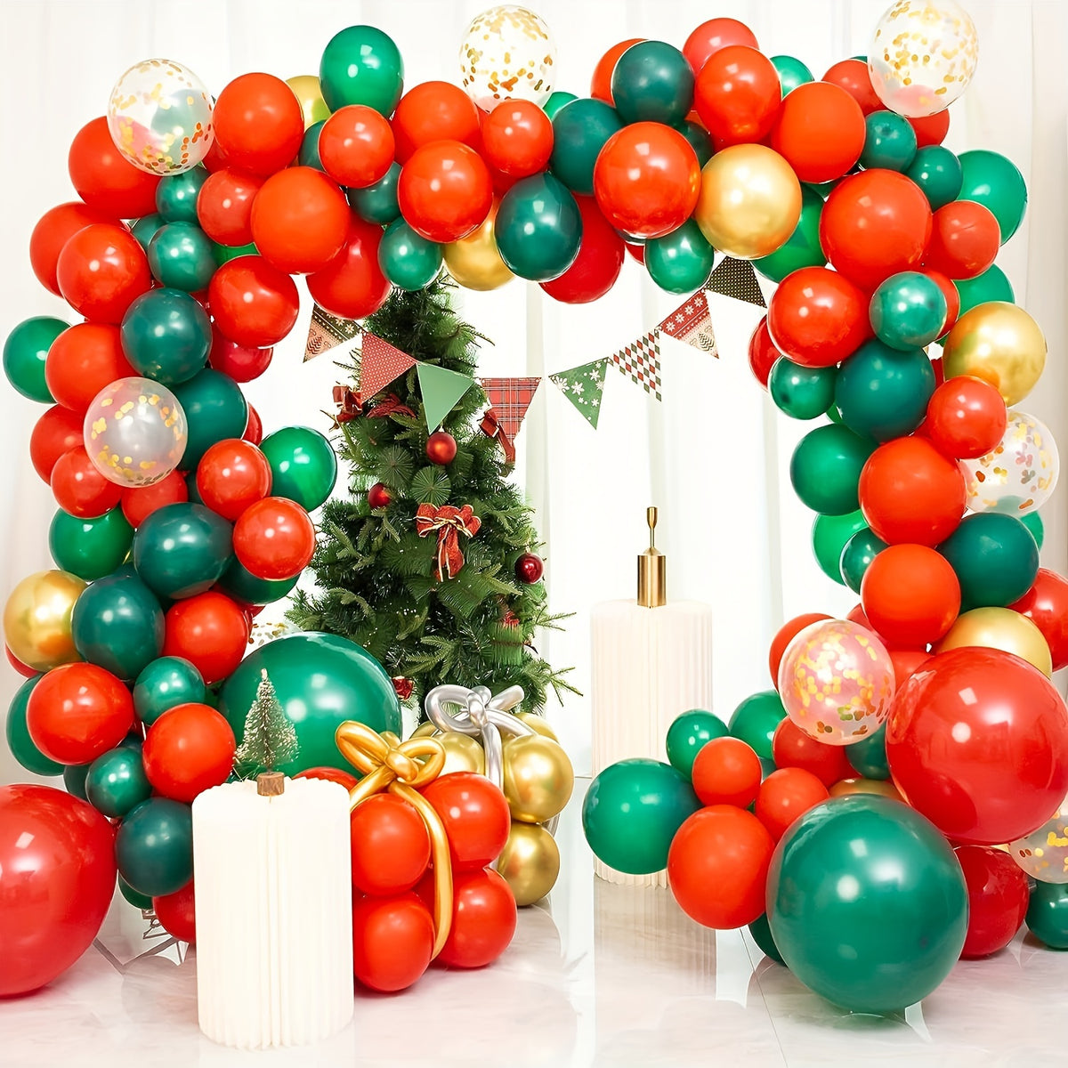 Christmas Balloon Garland 157pcs Green Red Golden Confetti Balloons