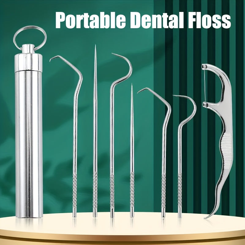 Stainless Steel Toothpick & Floss Set for Home & Travel
