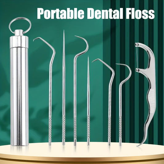 Stainless Steel Toothpick & Floss Set for Home & Travel