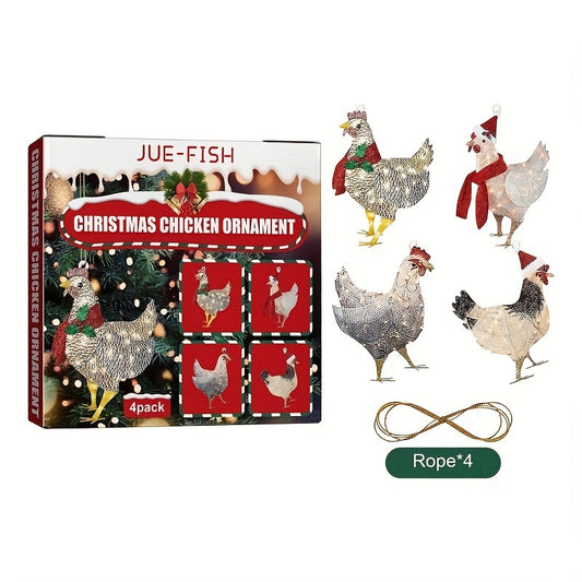 4pcs Christmas Scarf Chicken Pendant Set Christmas Hanging Decorations