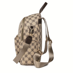 Vintage Geometric Print Backpack Retro PU Leather Daypack