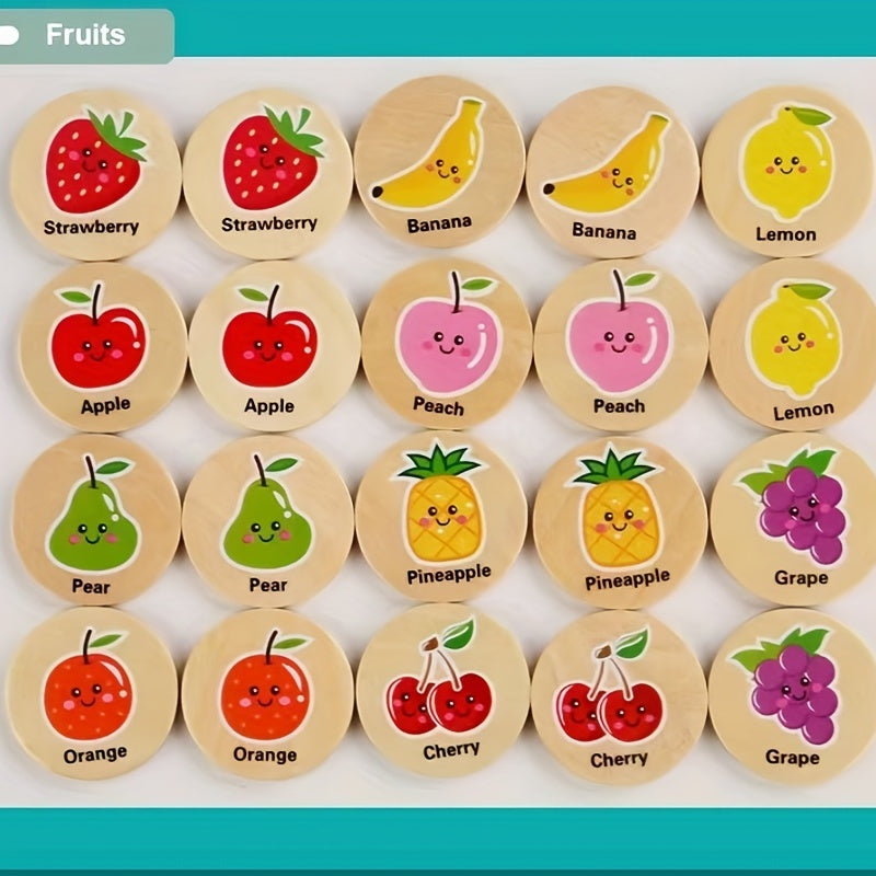 Kids Memory Game Wooden Matching Puzzle Colorful Shapes Animals