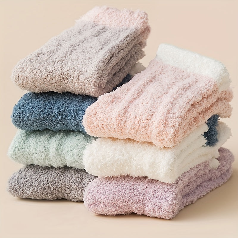 5 Pairs Fuzzy Mid Tube Socks Warm & Cozy Women's Stockings