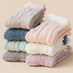 5 Pairs Fuzzy Mid Tube Socks Warm & Cozy Women's Stockings