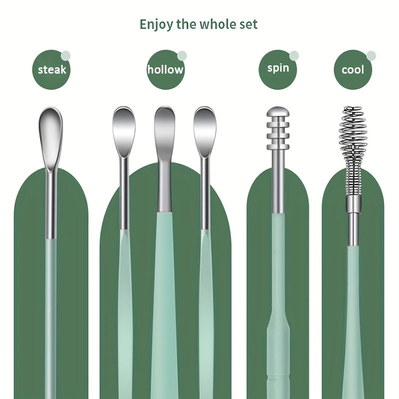 6pc Stainless Steel Ear Cleaning Set Portable Hygienic Ear Scoop Tool