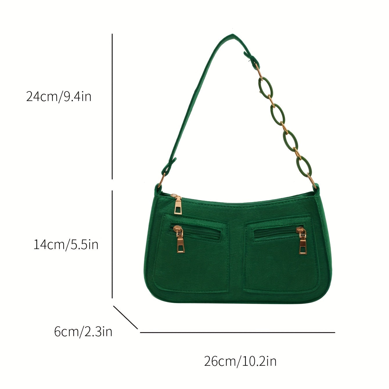 Felt Baguette Bag Chain Shoulder Underarm Purse Street Wear