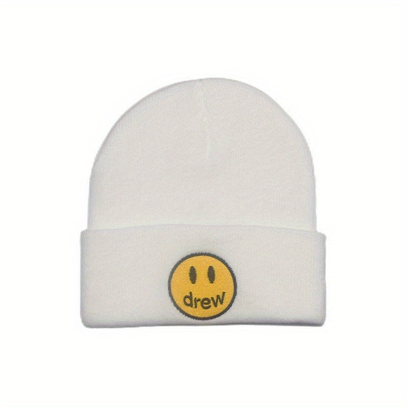 Smiling Face Embroidery Wool Knitted Cold Hat
