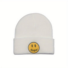 Smiling Face Embroidery Wool Knitted Cold Hat