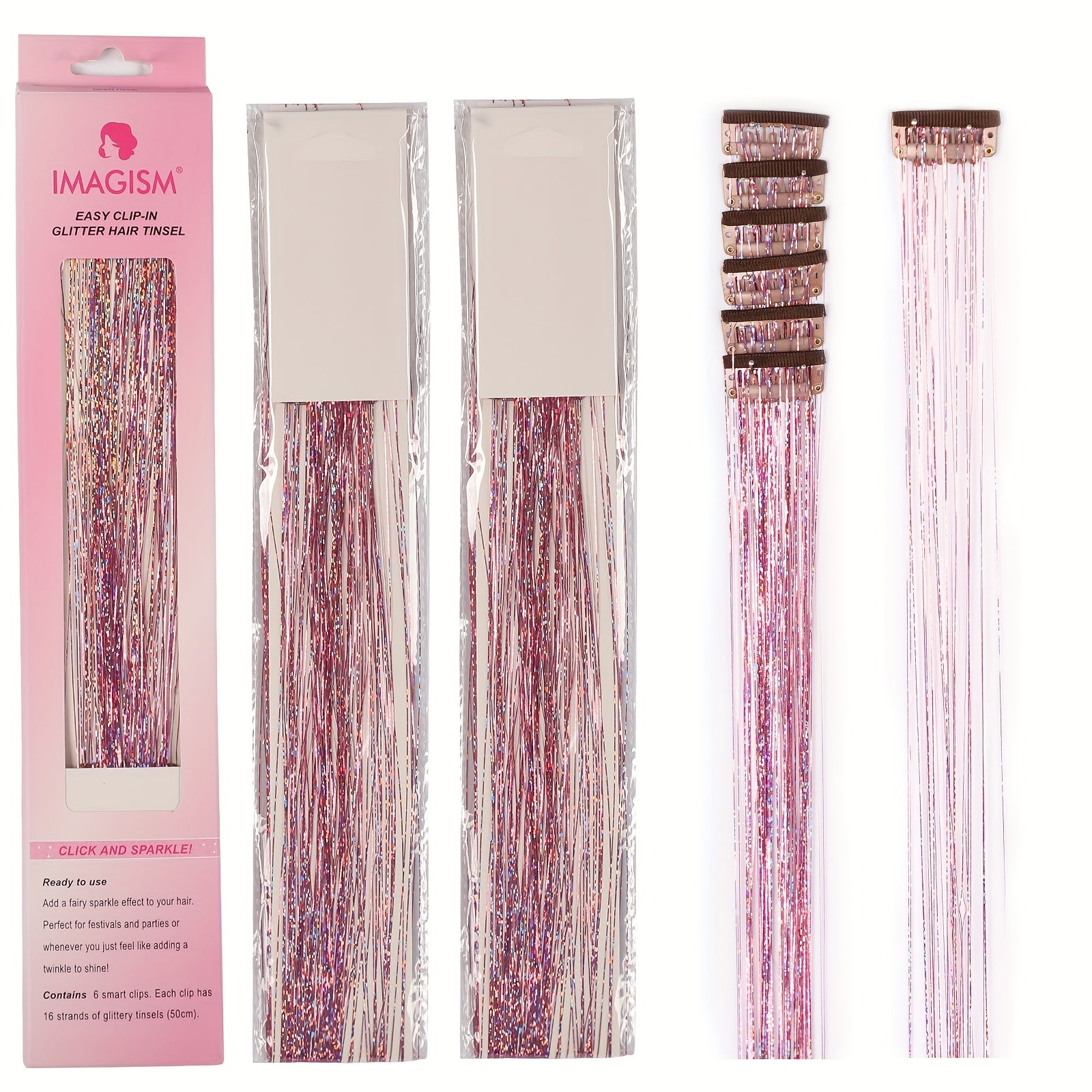 6pcs Y2K Tinsel Clip In Hair Extension 50 Sparkle Glitter Synthetic Extensions