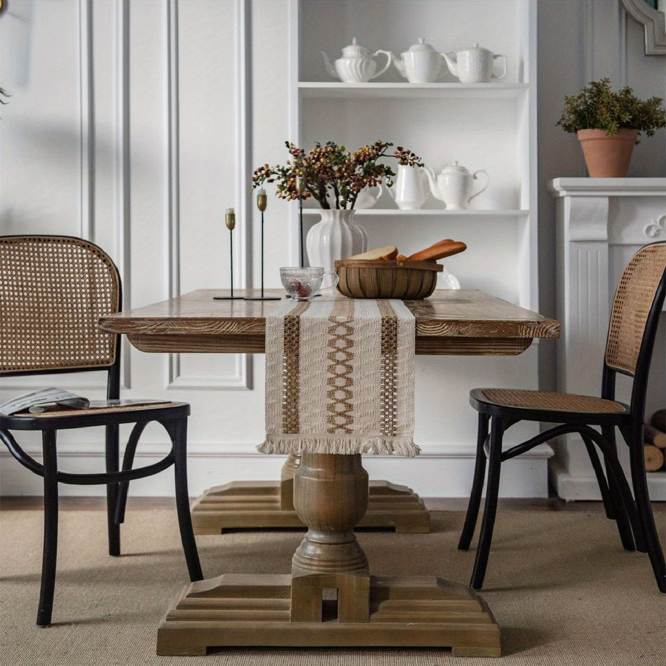 Boho Macrame Table Runner with Tassels for Wedding Decor