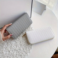 Chic Woven Clutch Wallet Zip Around Closure Coin Purse Money Clip