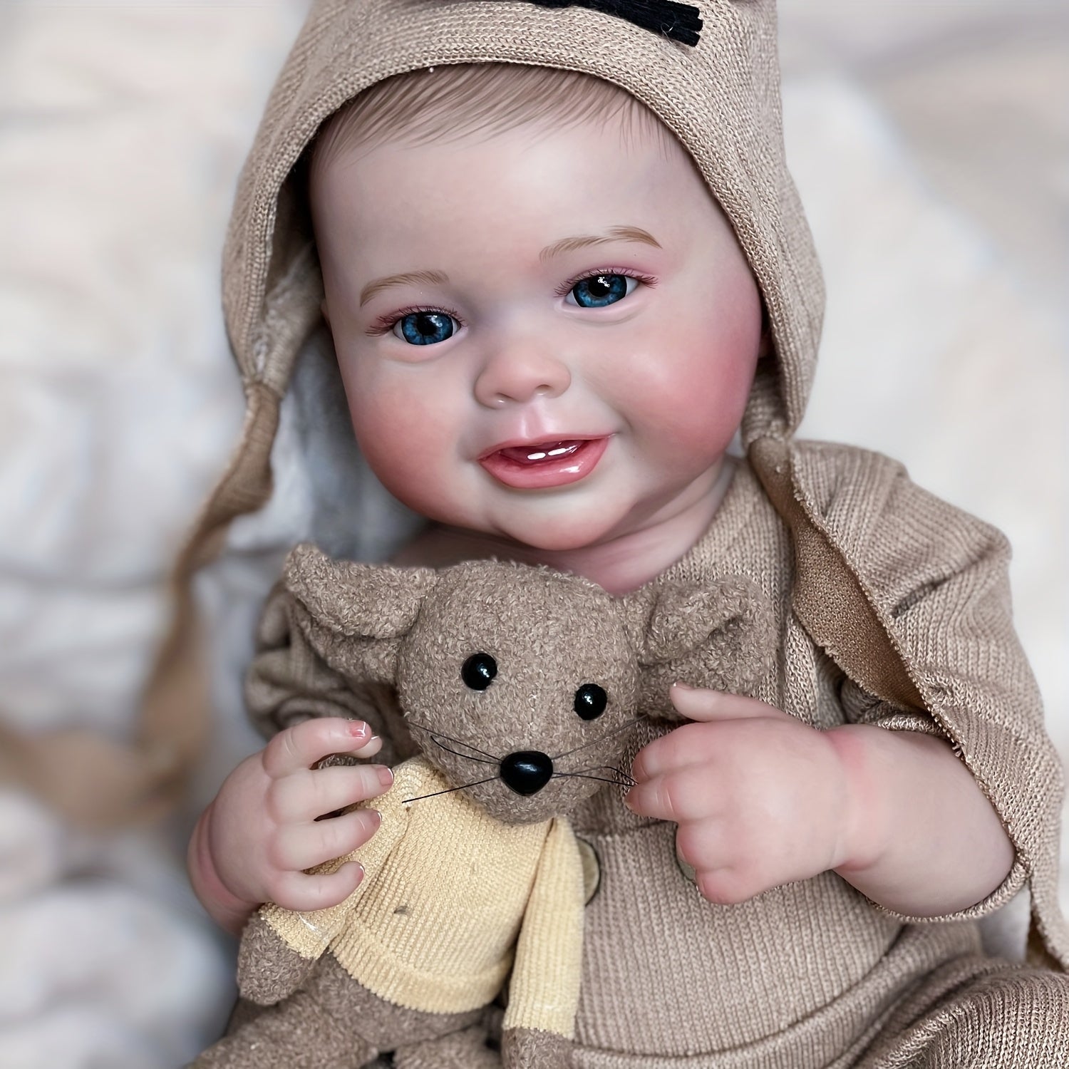 Adorable Vinyl Boy Doll with Painted Hair Teeth Waterproof Realistic Reborn Doll