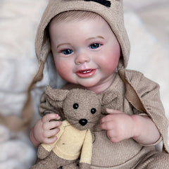 Adorable Vinyl Boy Doll with Painted Hair Teeth Waterproof Realistic Reborn Doll