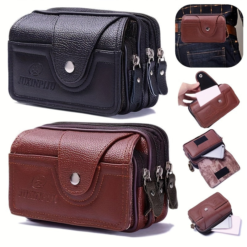 Men's Horizontal PU Leather Waist Bag Waterproof Phone Pouch