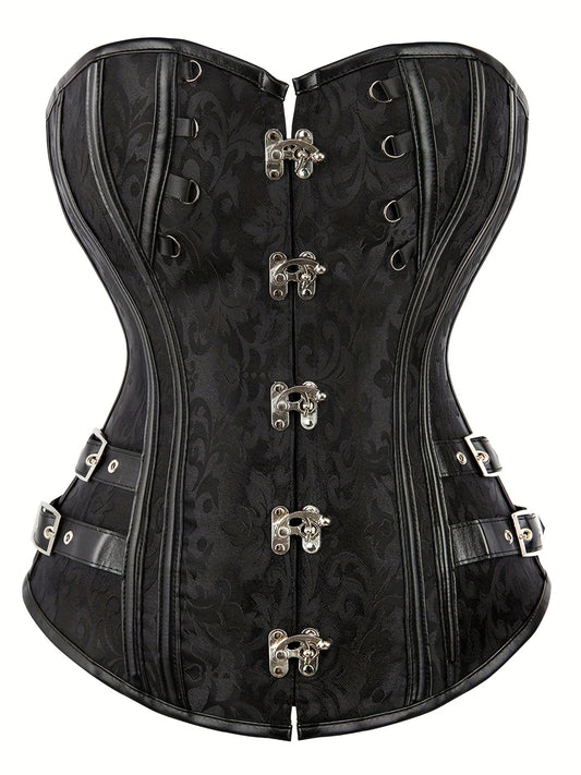 Floral Print Front Hook Corsets Tummy Control Lace Up Bustier