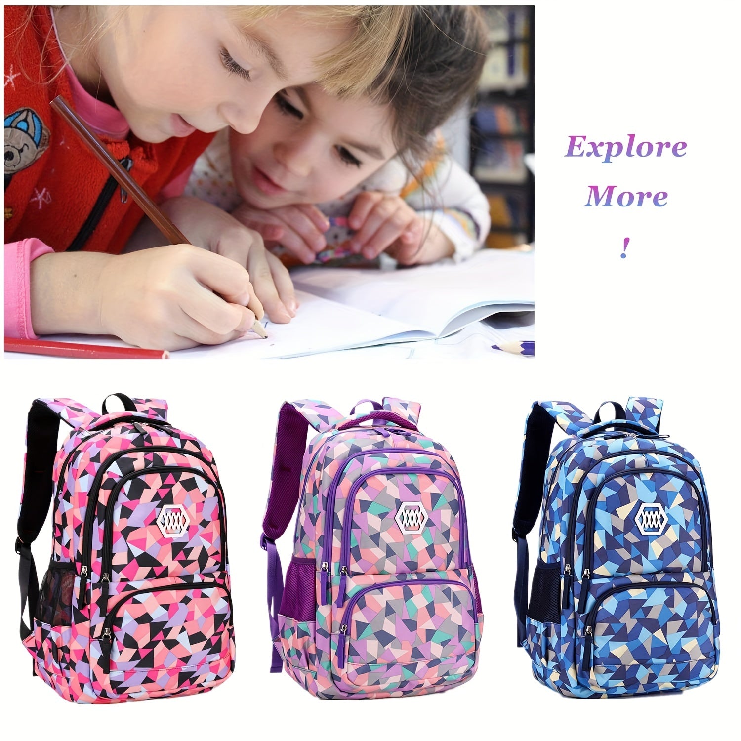 3pcs Girls Waterproof Schoolbag Set Backpack Princess School Bag