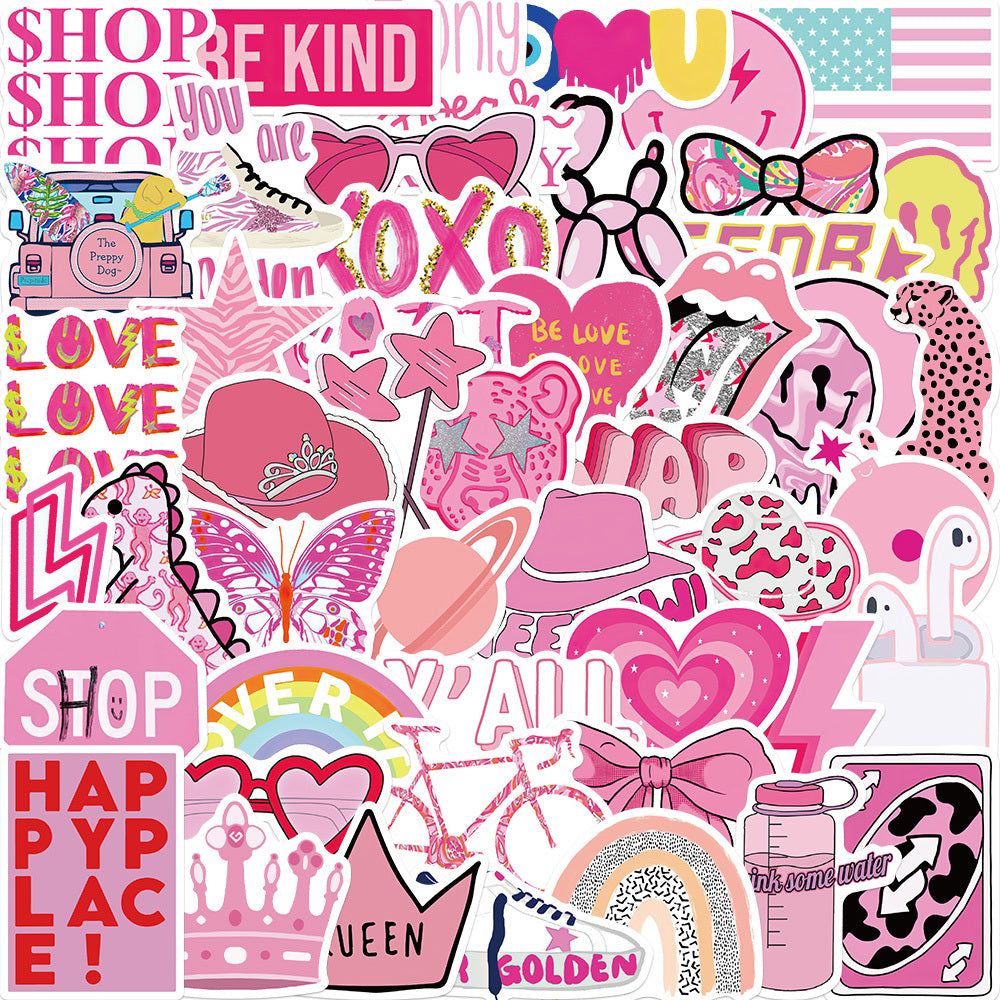 50 Pink Graffiti Stickers Water Bottles Laptops