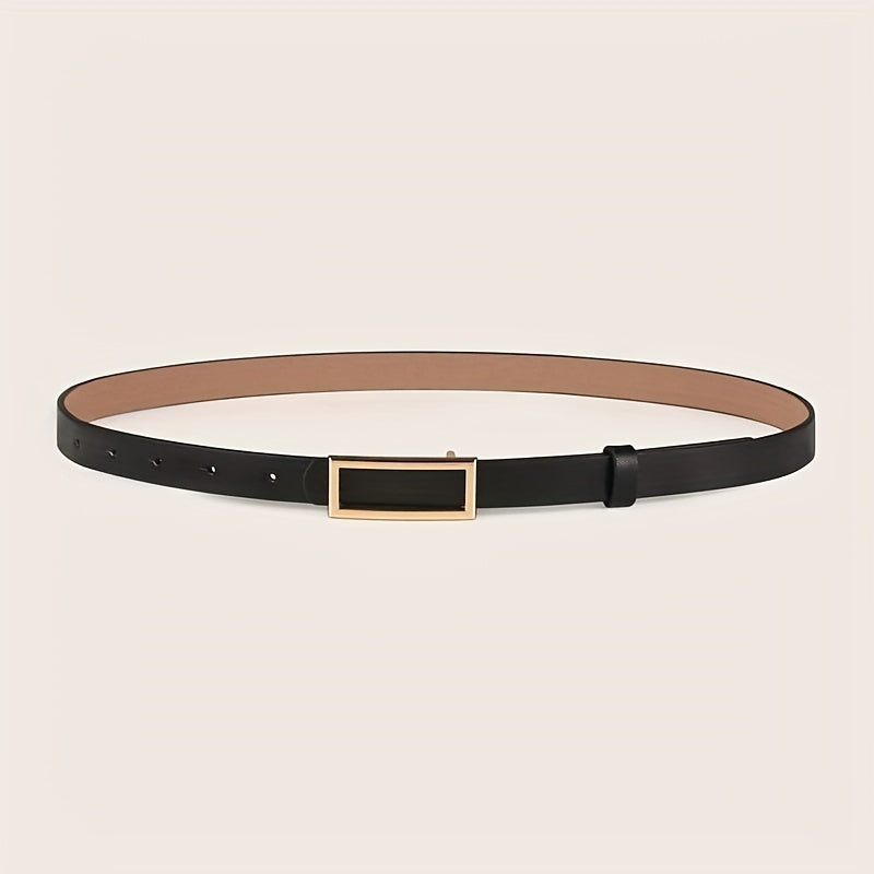 Rectangular Buckle Thin Belt Solid PU Leather Vintage Dress Girdle