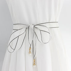 Lace Waistband Dress Belt with Pearl Pendant