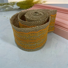 Linen Woven Ribbon Roll Yellow Jute Cotton Edge Burlap Decorative