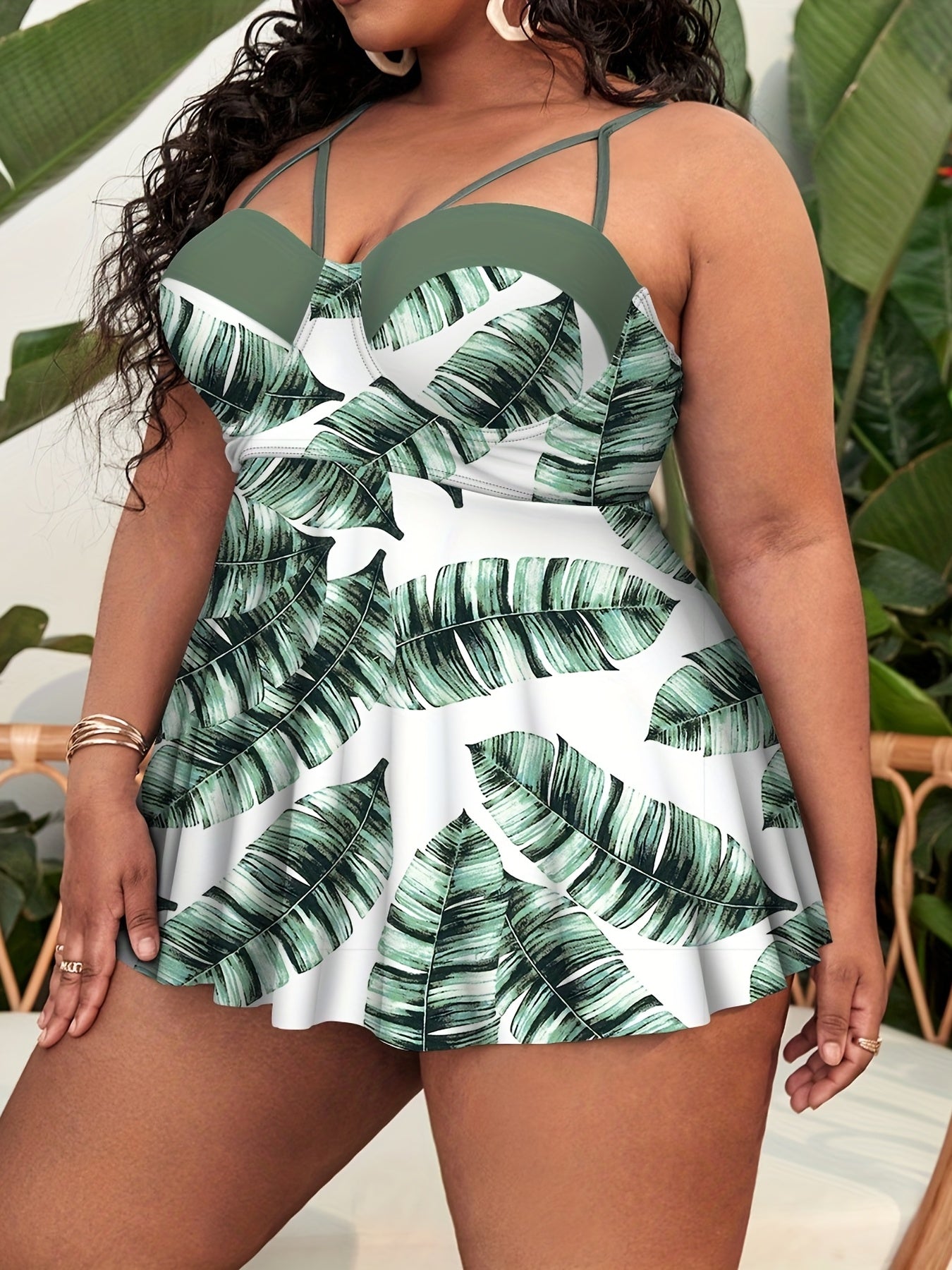  Tropical Print Strappy Tankini Set