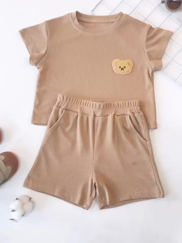 2pcs Baby Boys Bear T-shirt & Shorts Set for Summer
