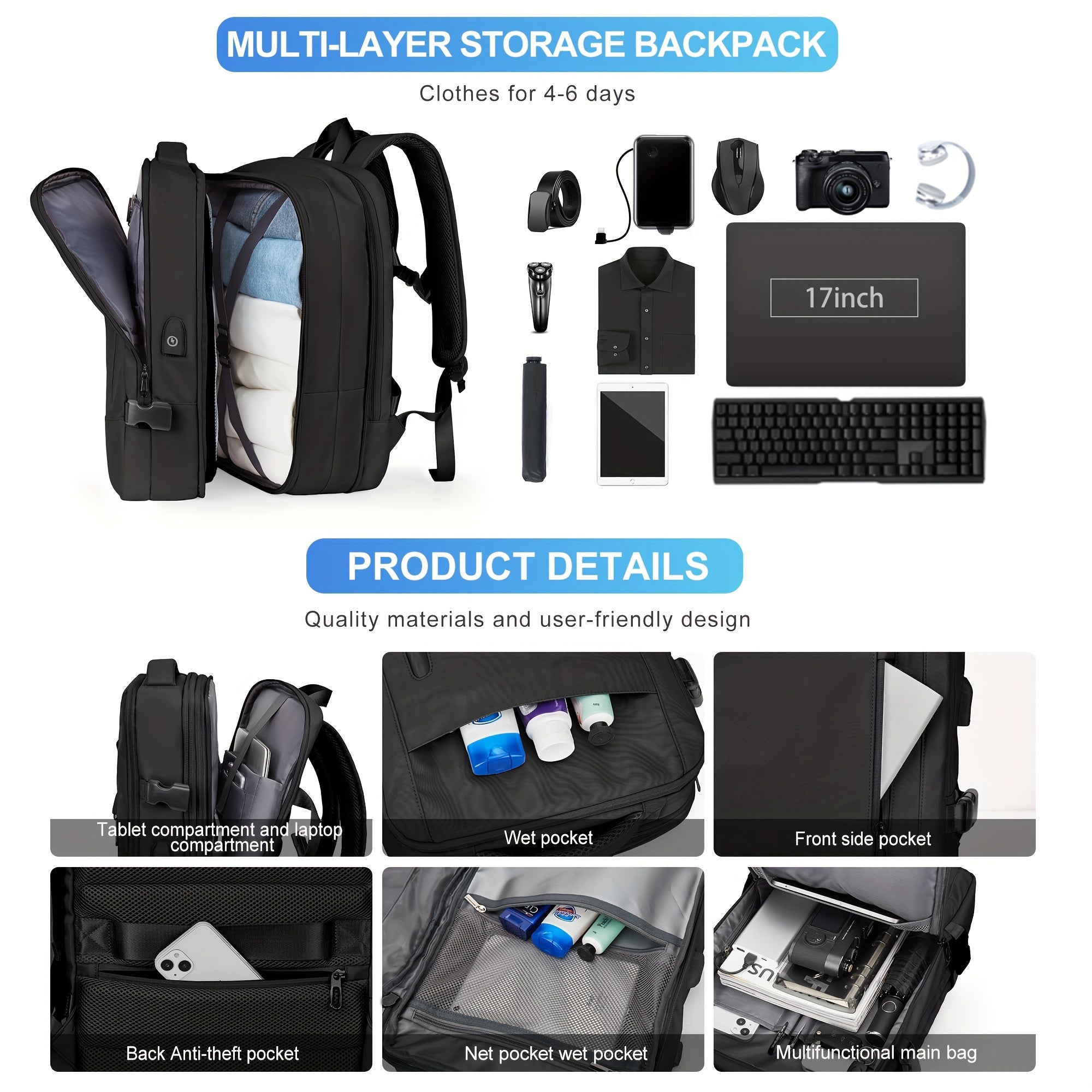 Men's Casual Adjustable Large Capacity Backpack