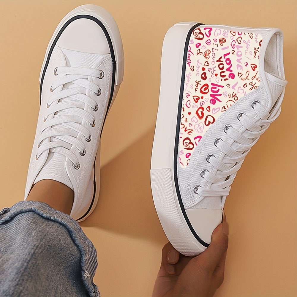 Love Print Flat Heighten Chunky Canvas Sneakers